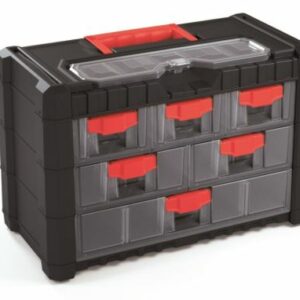 Organizér plastový závesný 6 zásuviek MULTICASE CARGO 400x200x260 červené úchyty | AGmajster.sk